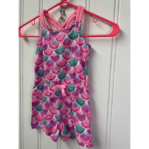 Tommy Bahama‎ Girls Romper Size 4 Cotton White Pink Teal Shells Tropical - Picture 2 of 6